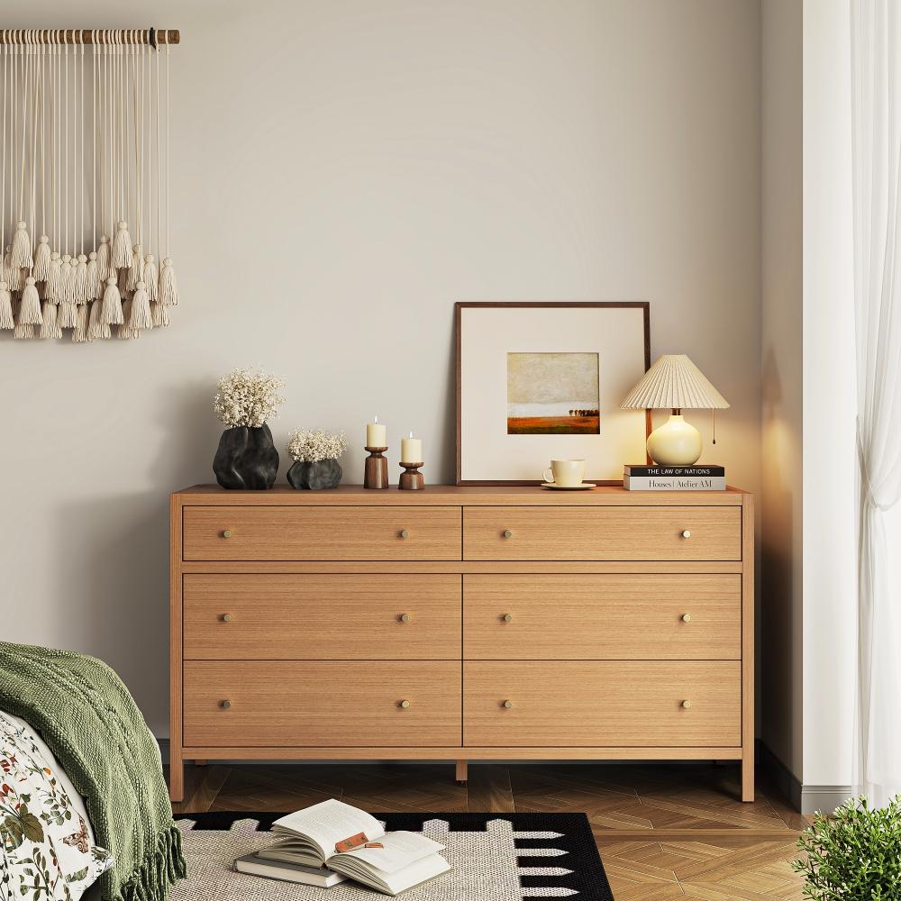 64in Chest of Drawers Wood 6 Drawer Dresser