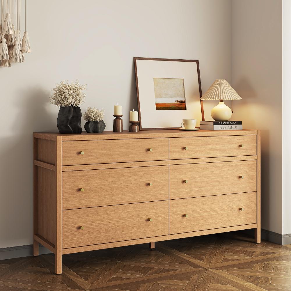 64in Chest of Drawers Wood 6 Drawer Dresser