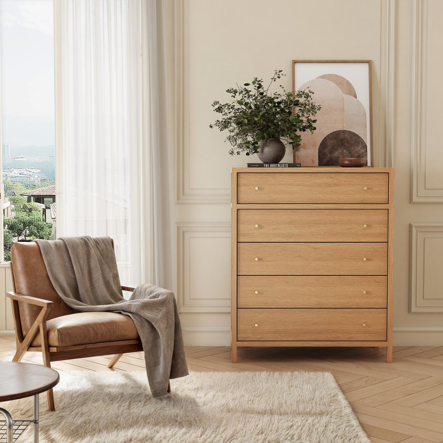42in Mid-Century Wood Dresser Chest of Drawers