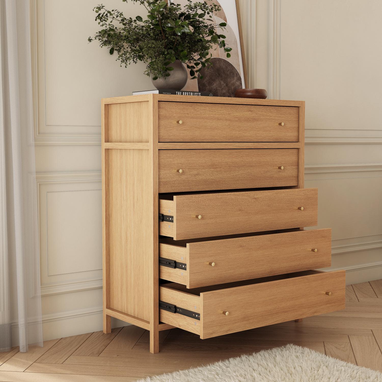 42in Mid-Century Wood Dresser Chest of Drawers