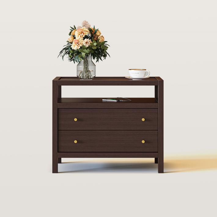 Bullet Shaped Handle Double-layer Drawer Charging Nightstand