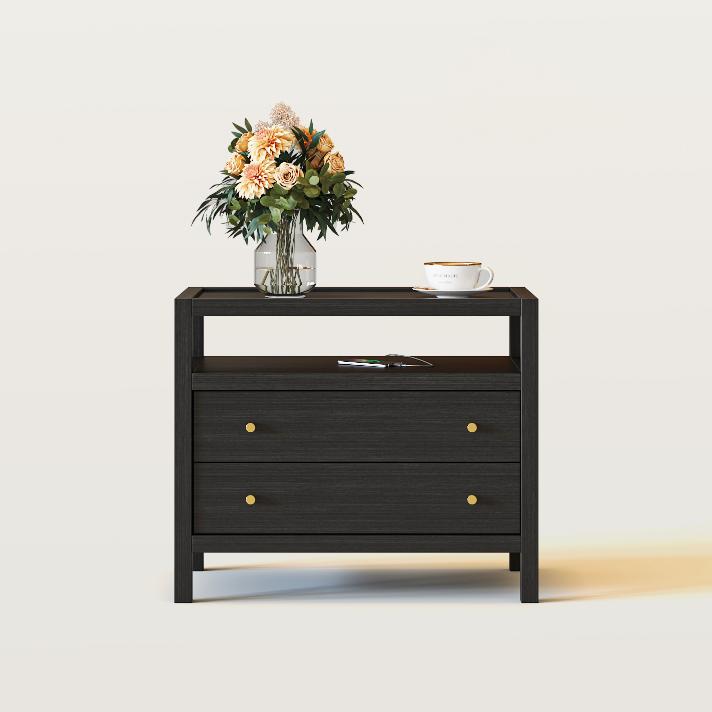 Bullet Shaped Handle Double-layer Drawer Charging Nightstand