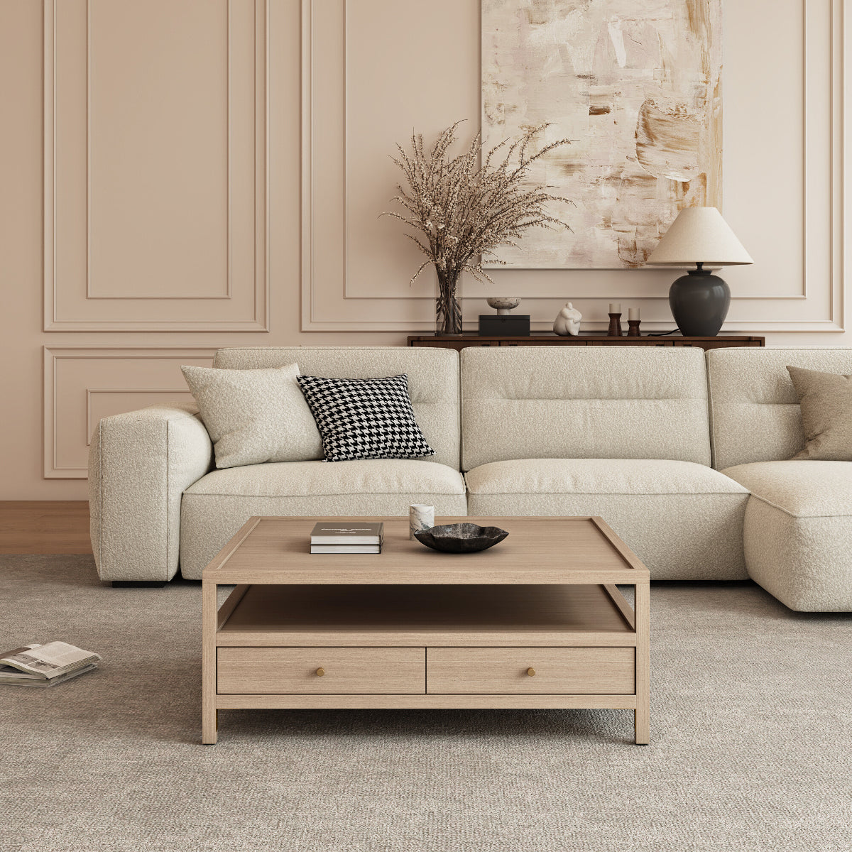 45in 4 Drawers Square Storage Coffee Table