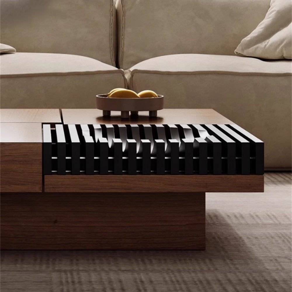 Mid-Century Fluted Square Solid Wood Coffee Table