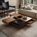 Mid-Century Fluted Square Solid Wood Coffee Table