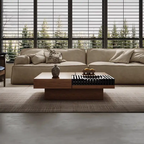 Mid-Century Fluted Square Solid Wood Coffee Table