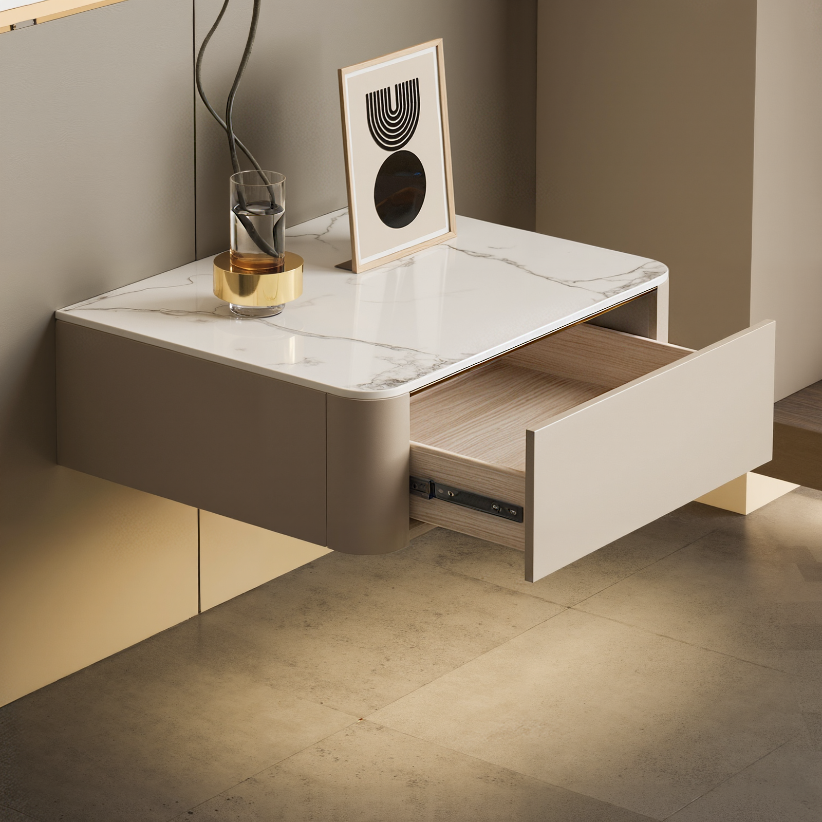 Italian Luxury Nightstand Set Modern Slate Bedside Table