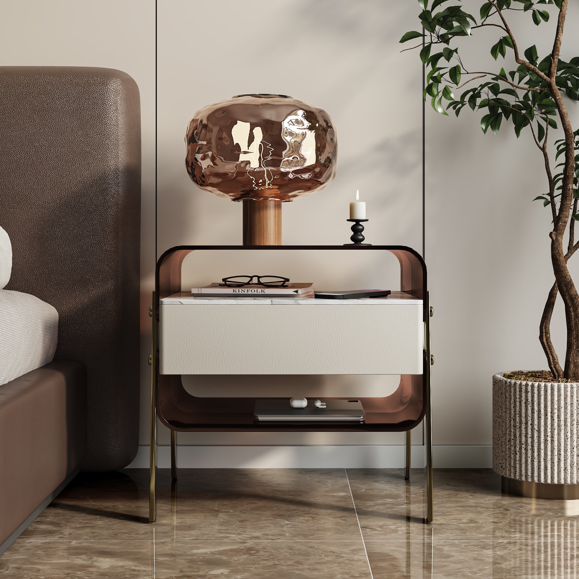 Light Luxury Nightstand Italian INS Storage Bedside Table