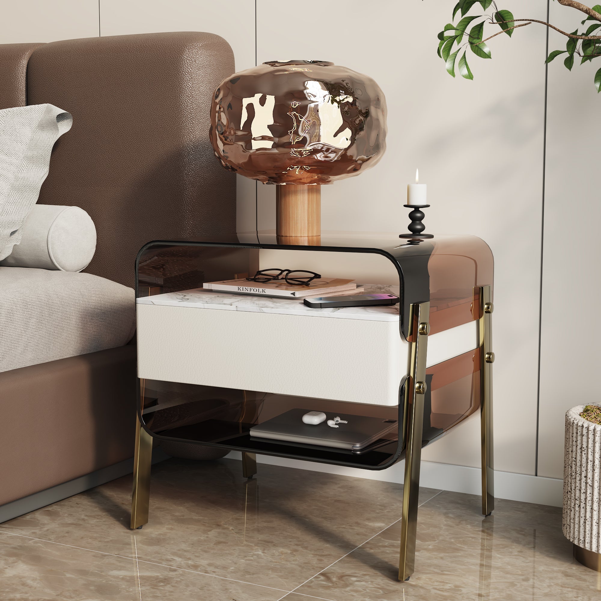Light Luxury Nightstand Italian INS Storage Bedside Table