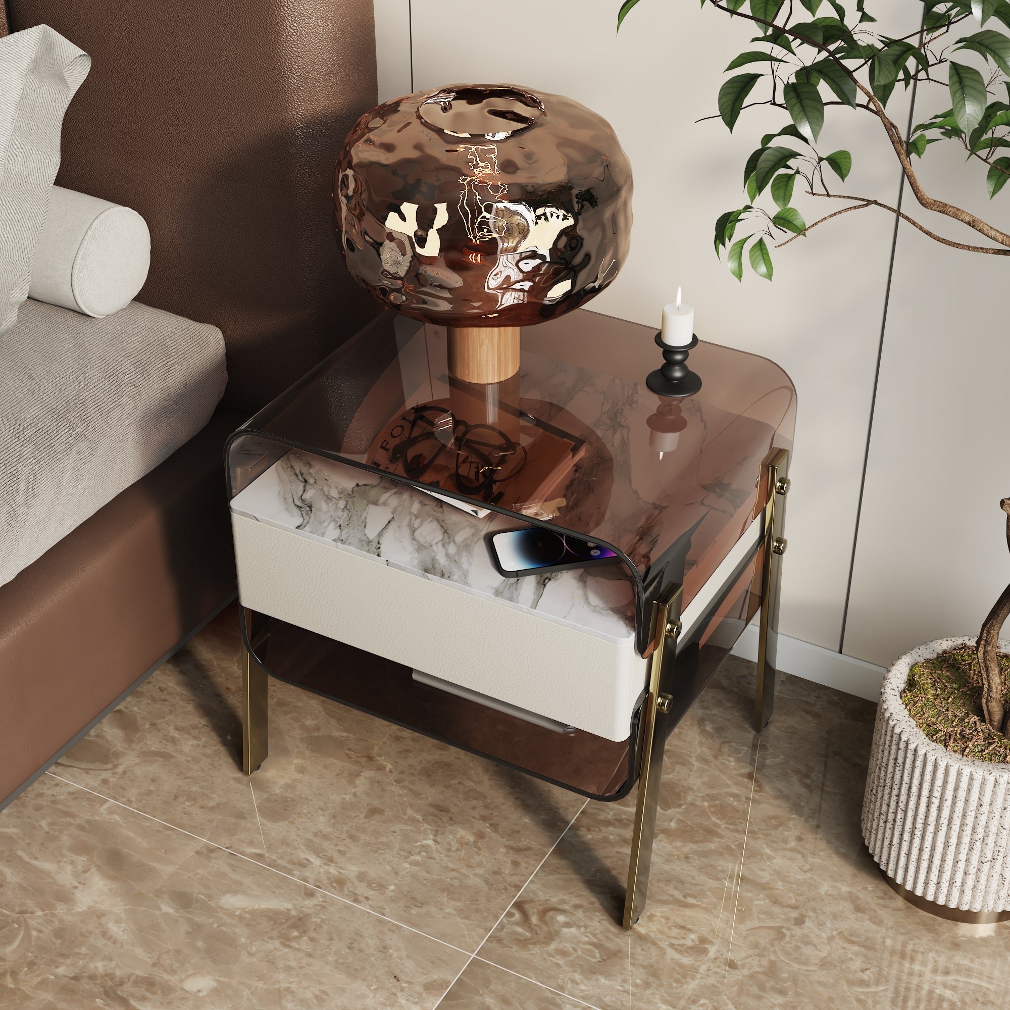 Light Luxury Nightstand Italian INS Storage Bedside Table