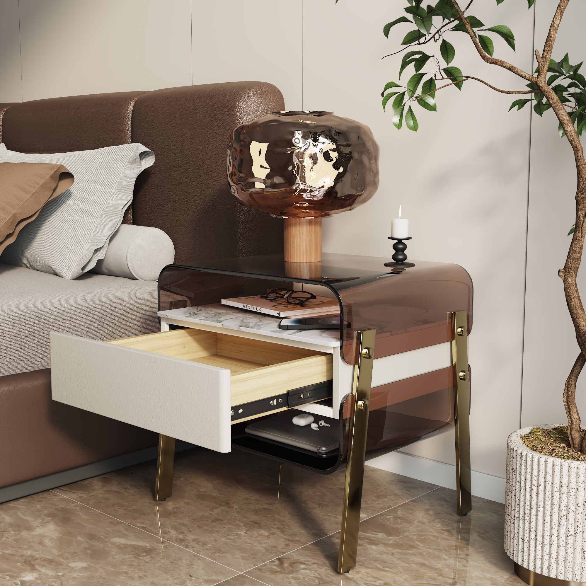 Light Luxury Nightstand Italian INS Storage Bedside Table