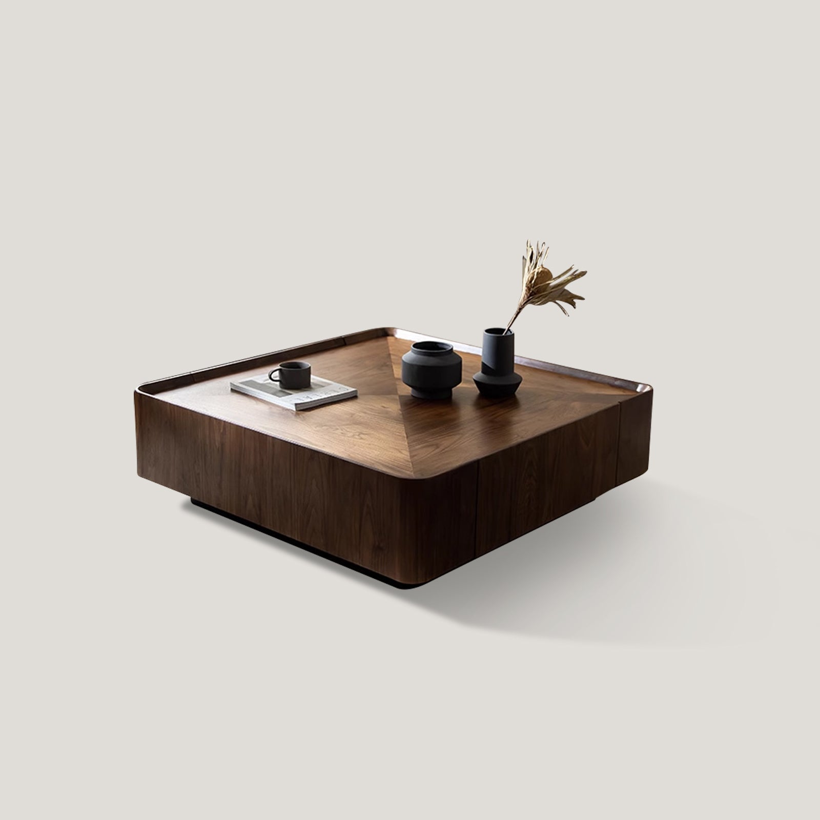 Mid Century Modern Square Coffee Table with Storage