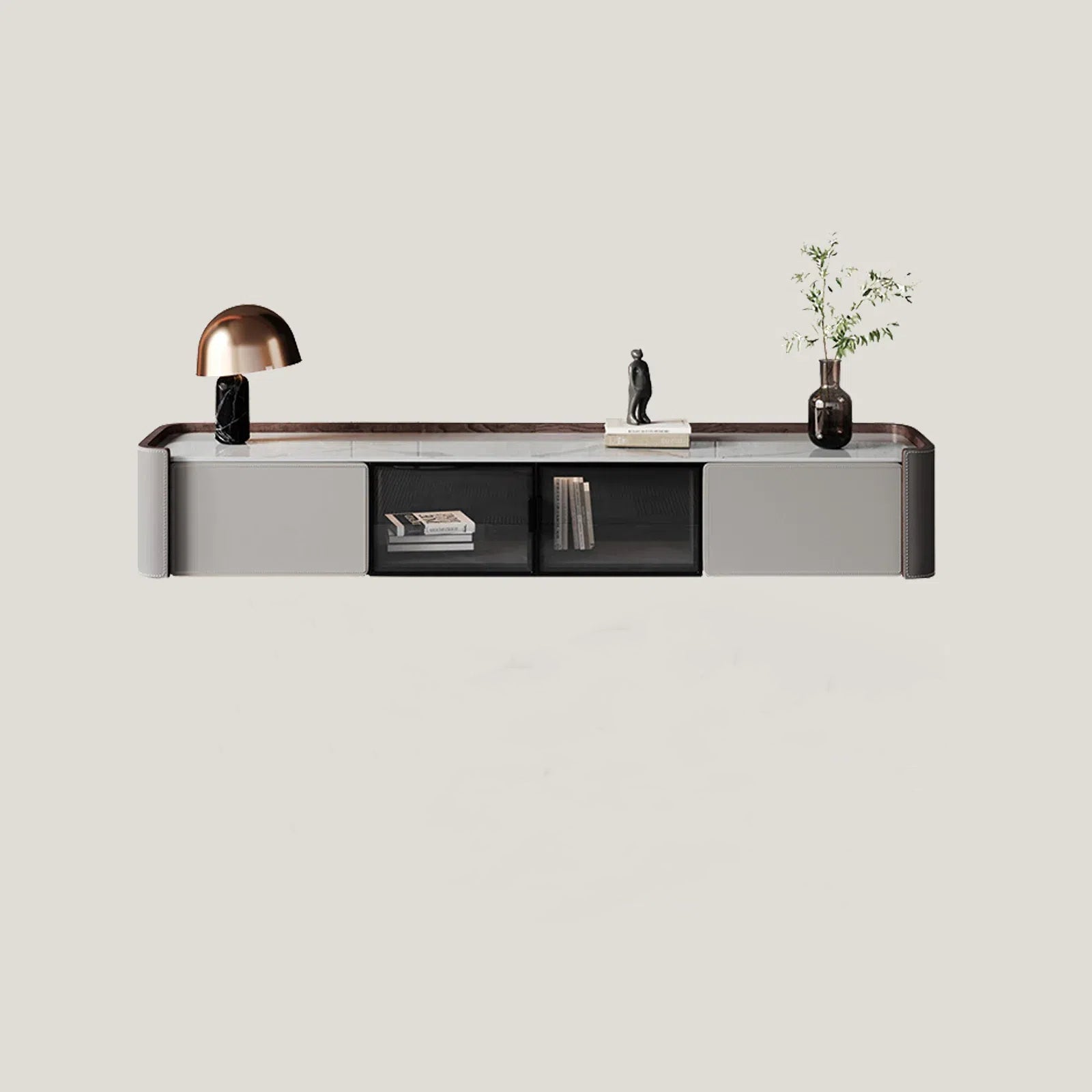 Gray Stone Modern Round Coffee Table TV Stand