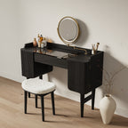 Mid-Century Modern Makeup Vanity with Rotating Mirror and Stool
