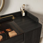 Mid-Century Modern Makeup Vanity with Rotating Mirror and Stool