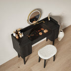 Mid-Century Modern Makeup Vanity with Rotating Mirror and Stool