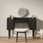 Mid-Century Modern Makeup Vanity with Rotating Mirror and Stool