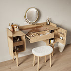 Mid-Century Modern Makeup Vanity with Rotating Mirror and Stool