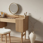 Mid-Century Modern Makeup Vanity with Rotating Mirror and Stool