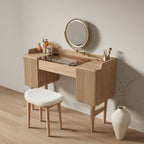 Mid-Century Modern Makeup Vanity with Rotating Mirror and Stool