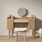 Mid-Century Modern Makeup Vanity with Rotating Mirror and Stool
