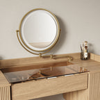 Mid-Century Modern Makeup Vanity with Rotating Mirror and Stool