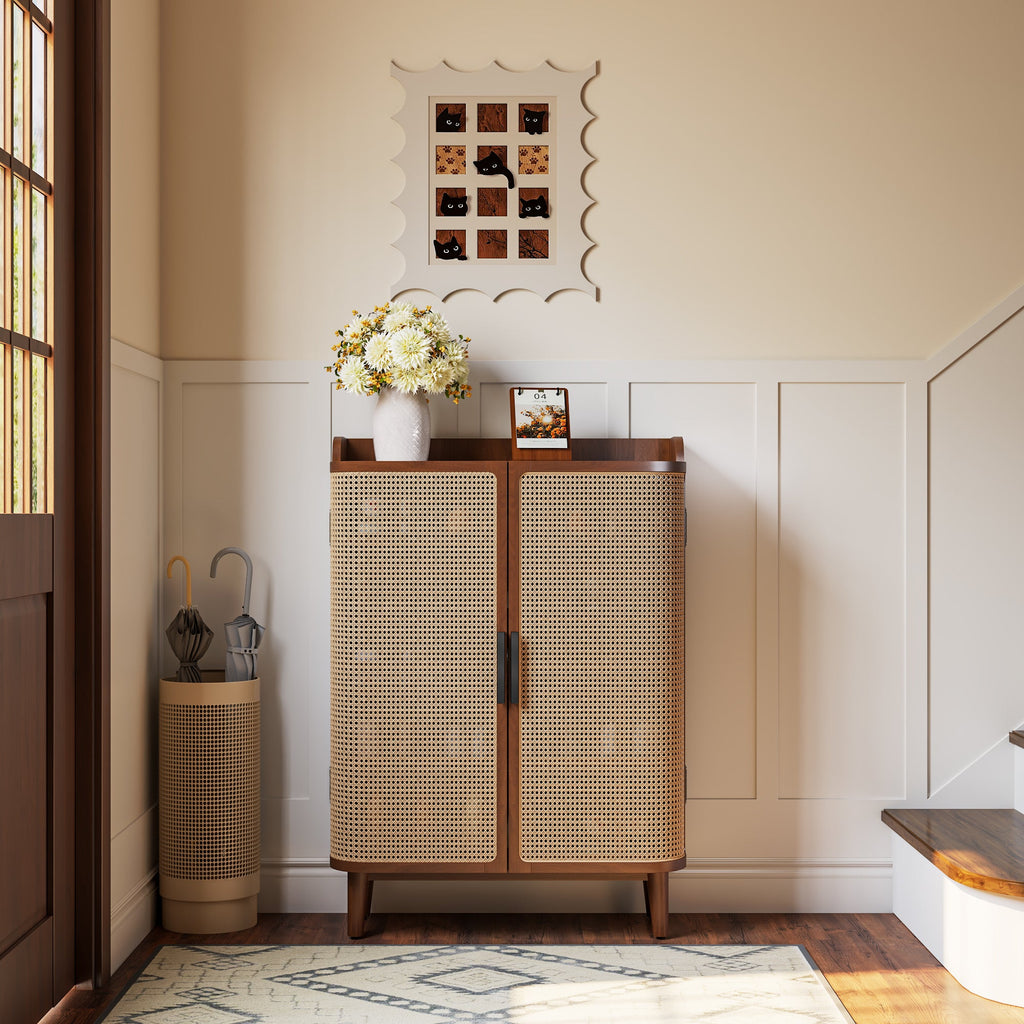 2 Door Rattan Shoe Cabinet Cupboard Storage Sideboard
