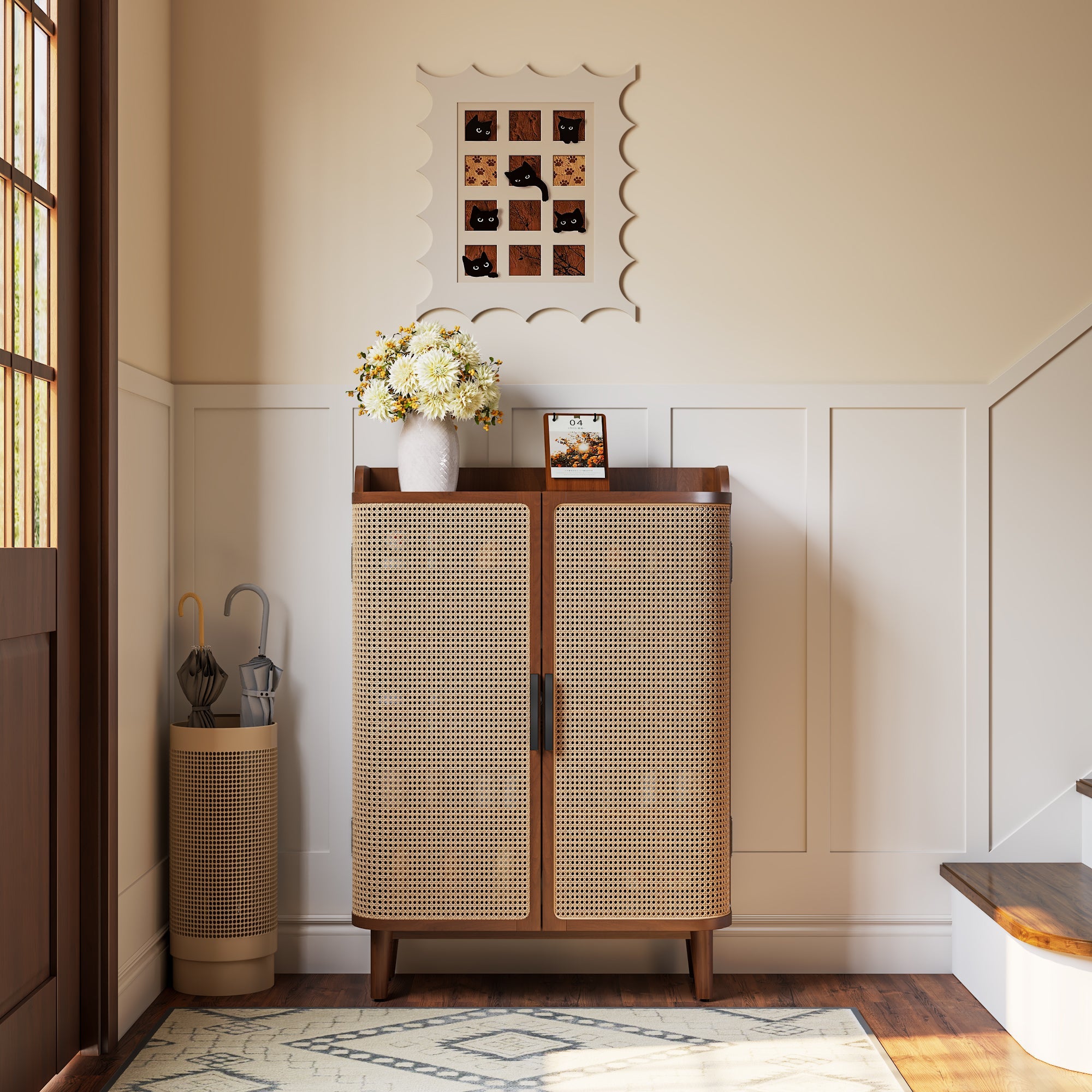 2 Door Rattan Shoe Cabinet Cupboard Storage Sideboard