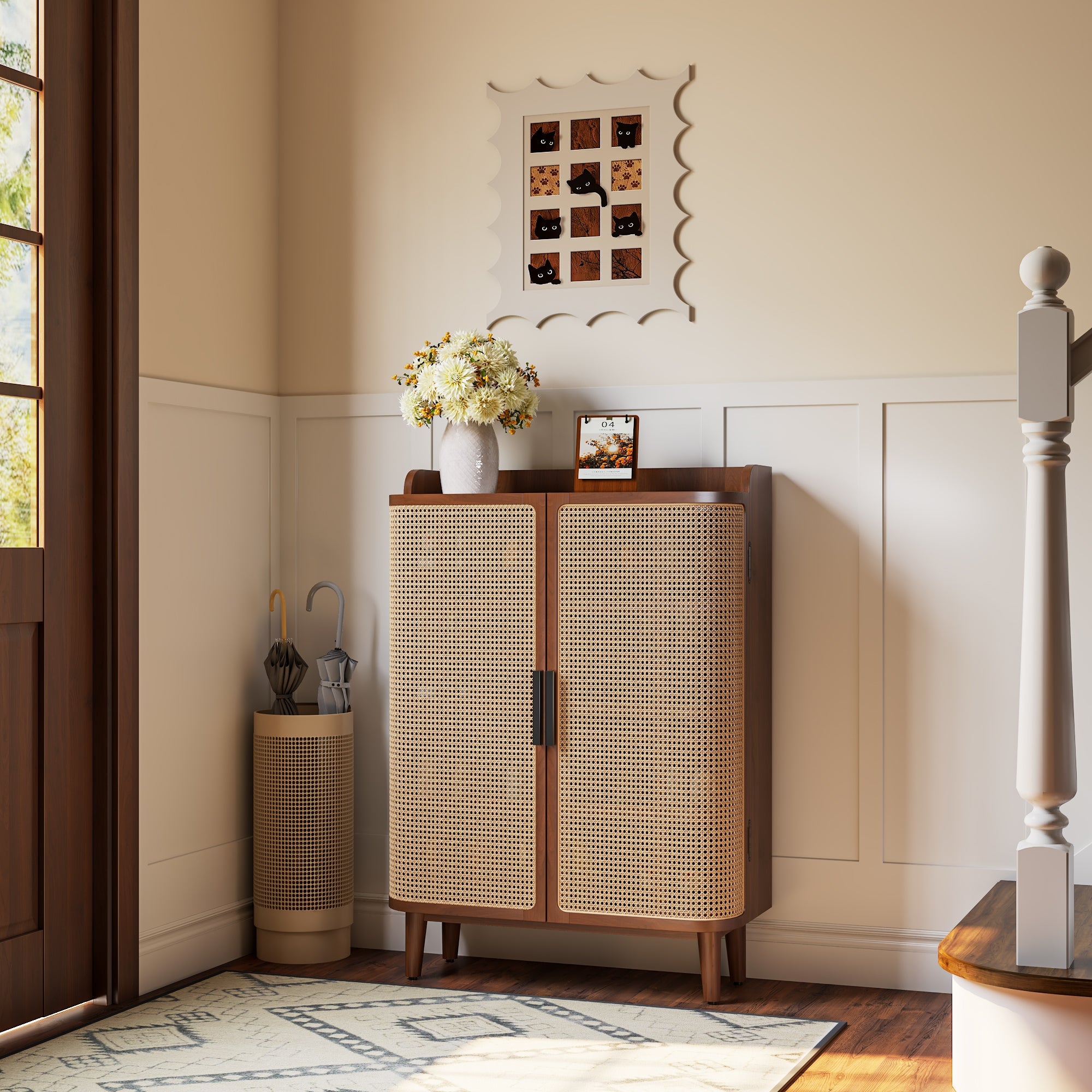 2 Door Rattan Shoe Cabinet Cupboard Storage Sideboard