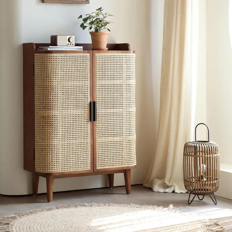 2 Door Rattan Shoe Cabinet Cupboard Storage Sideboard