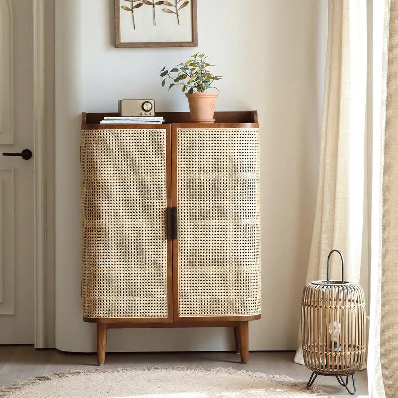 2 Door Rattan Shoe Cabinet Cupboard Storage Sideboard