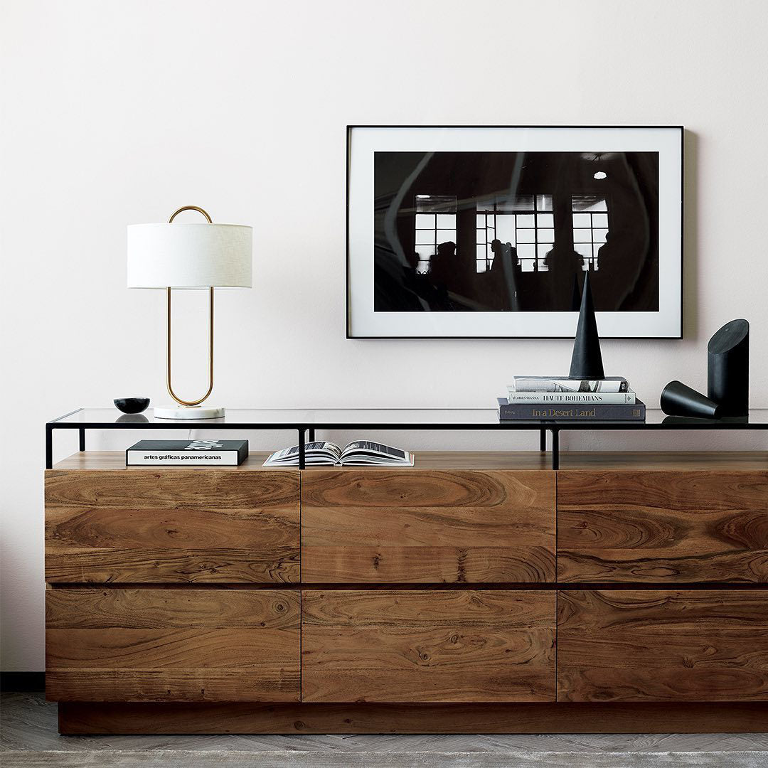 6-Drawer Side Cabinet with Suspend Glass Top