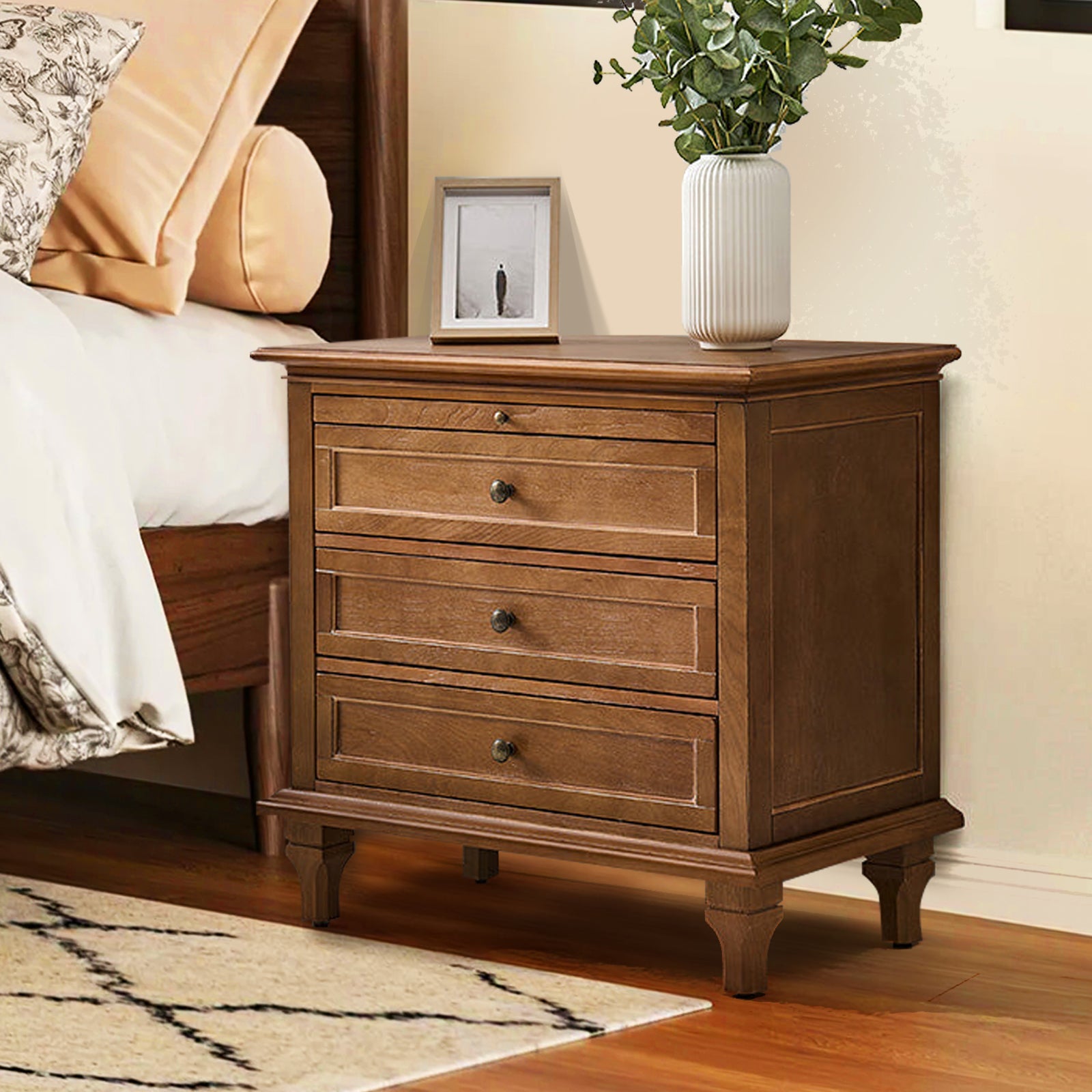 3-Drawer Nightstand Cabinet with Built-In Charge Station