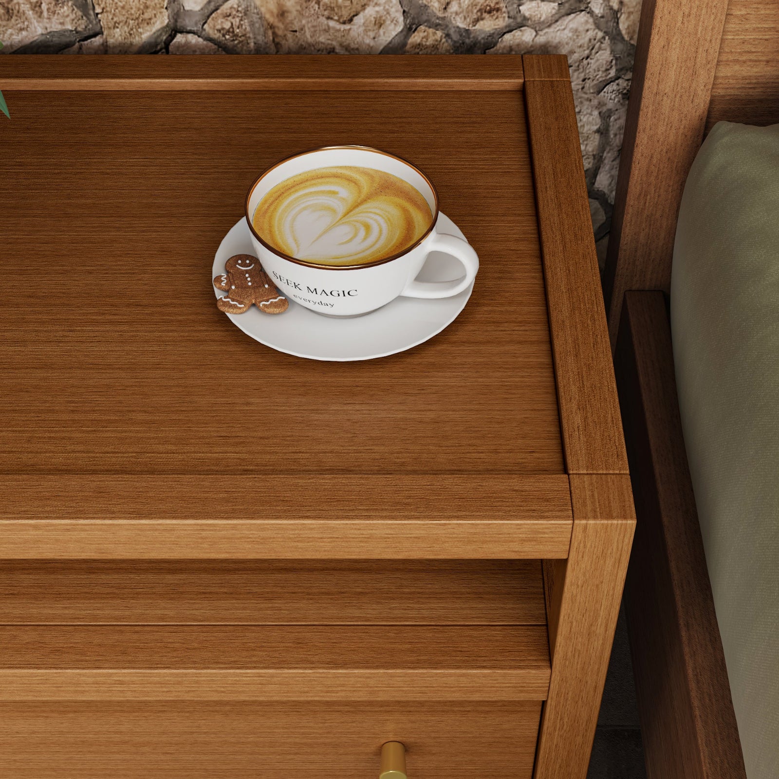 Bullet Shaped Handle Double-layer Drawer Charging Nightstand