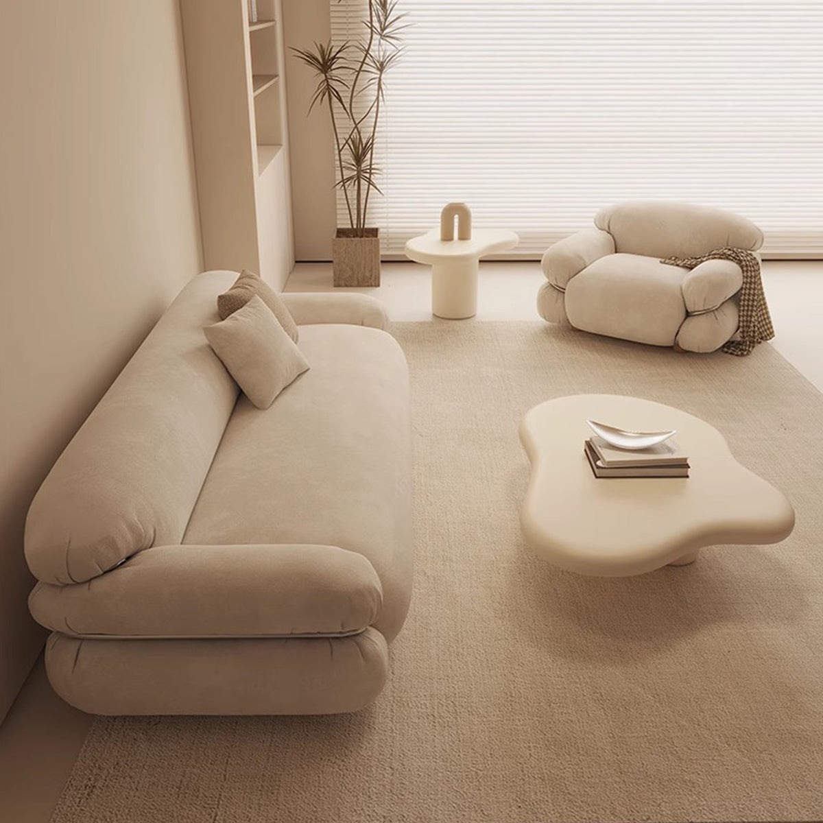 Cream Style Living Room Sofa No Wash Technology Fabric