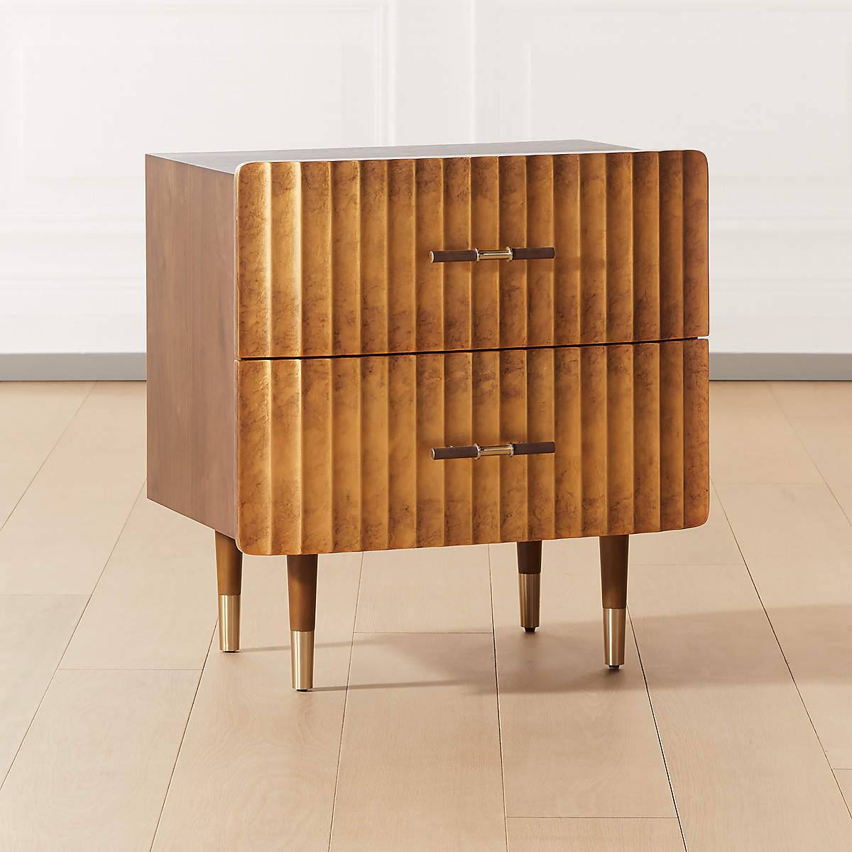 Concave Textured Nightstand with Brass Color Scheme