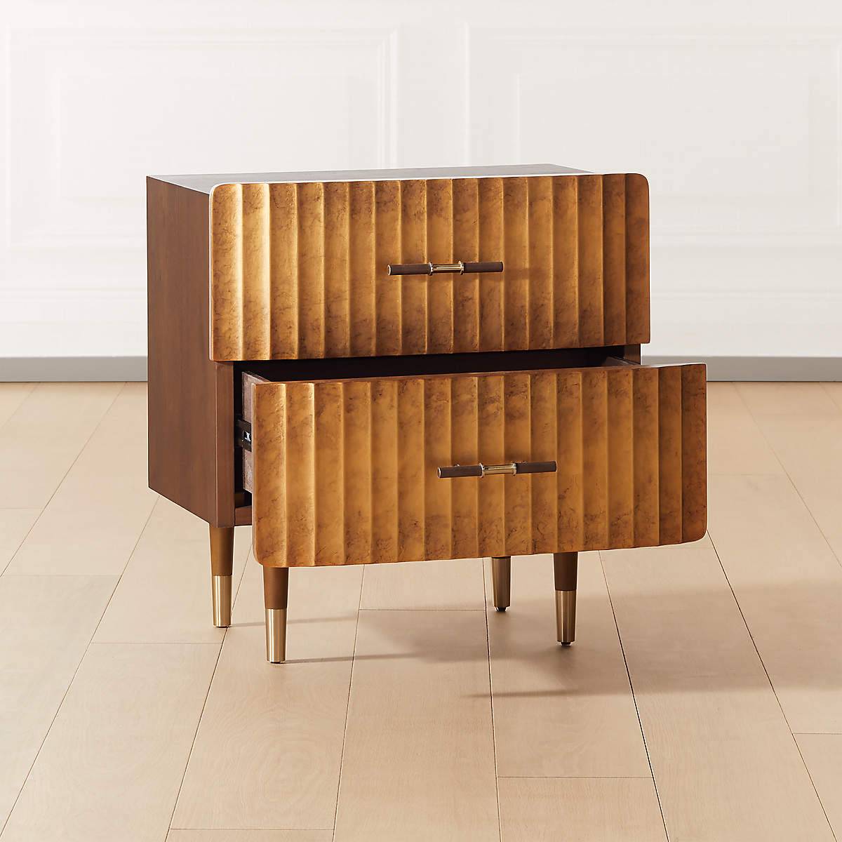 Concave Textured Nightstand with Brass Color Scheme