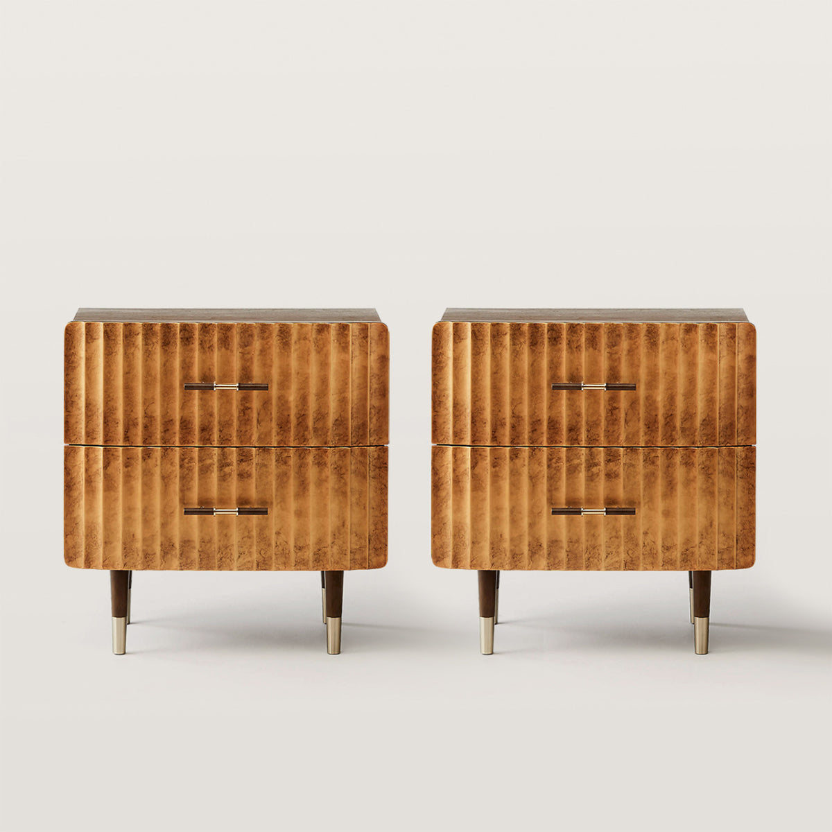 Concave Textured Nightstand with Brass Color Scheme