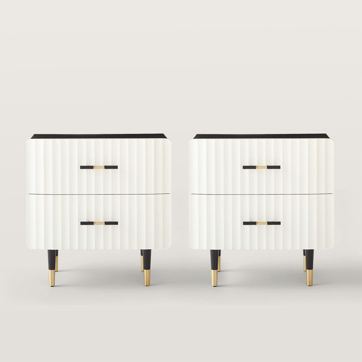 Concave Textured Nightstand with Brass Color Scheme