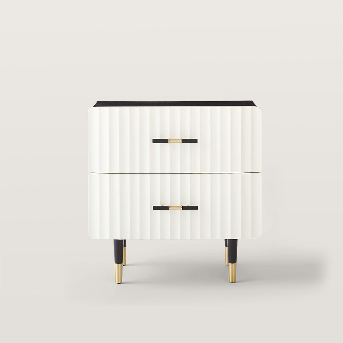 Concave Textured Nightstand with Brass Color Scheme