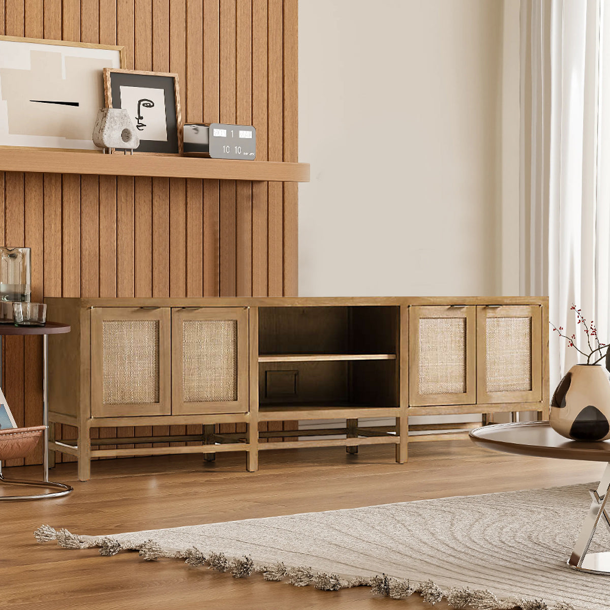 85In Storage Media Console And Side Cabinet Set