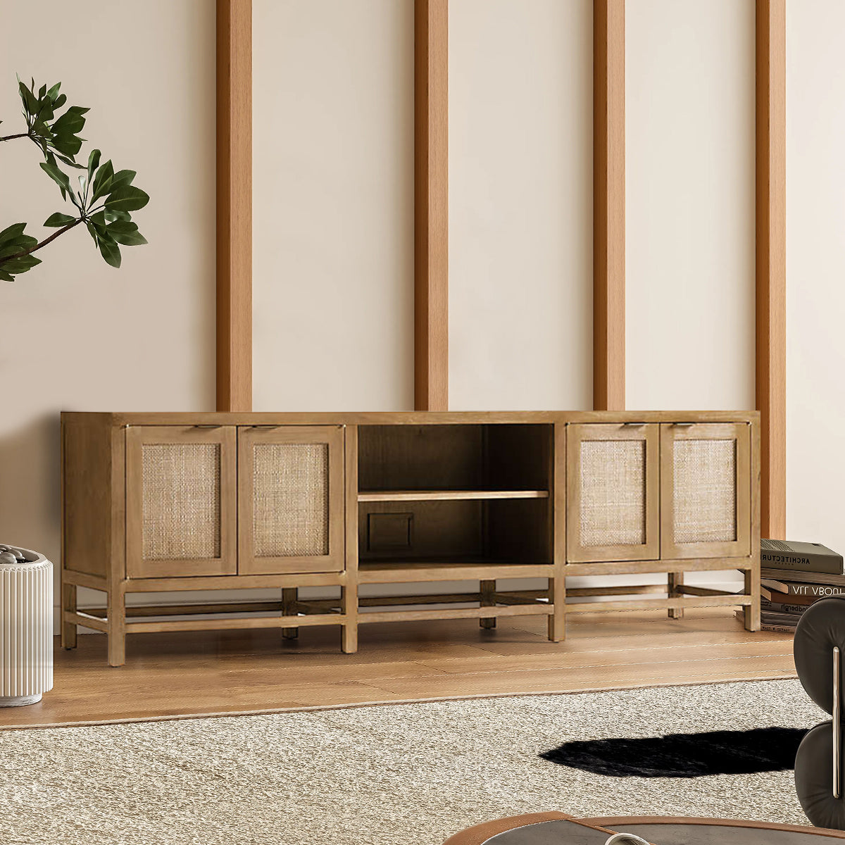 85In Storage Media Console And Side Cabinet Set