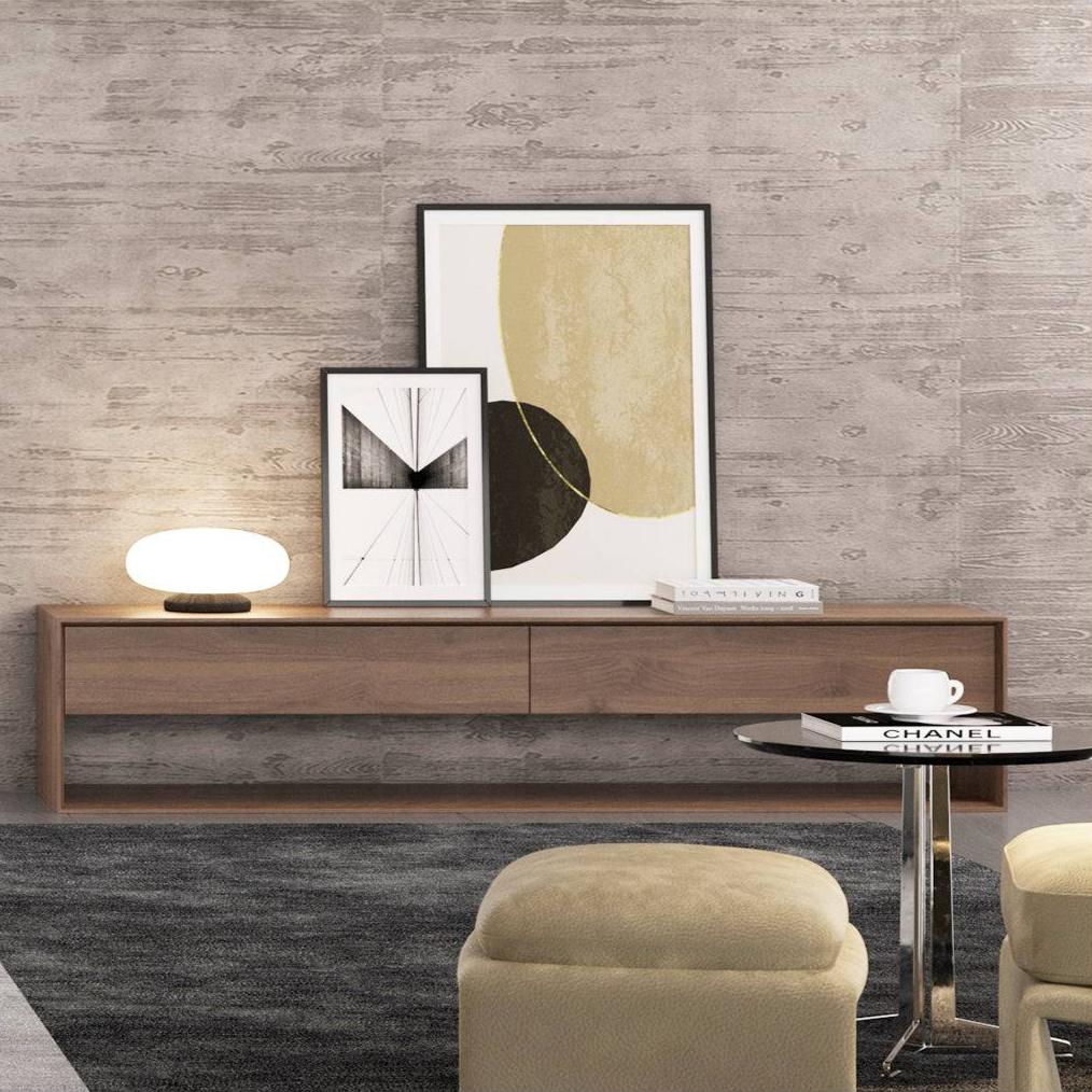 Media Console with 2 Sliding Drawers And An Overhead Bottom