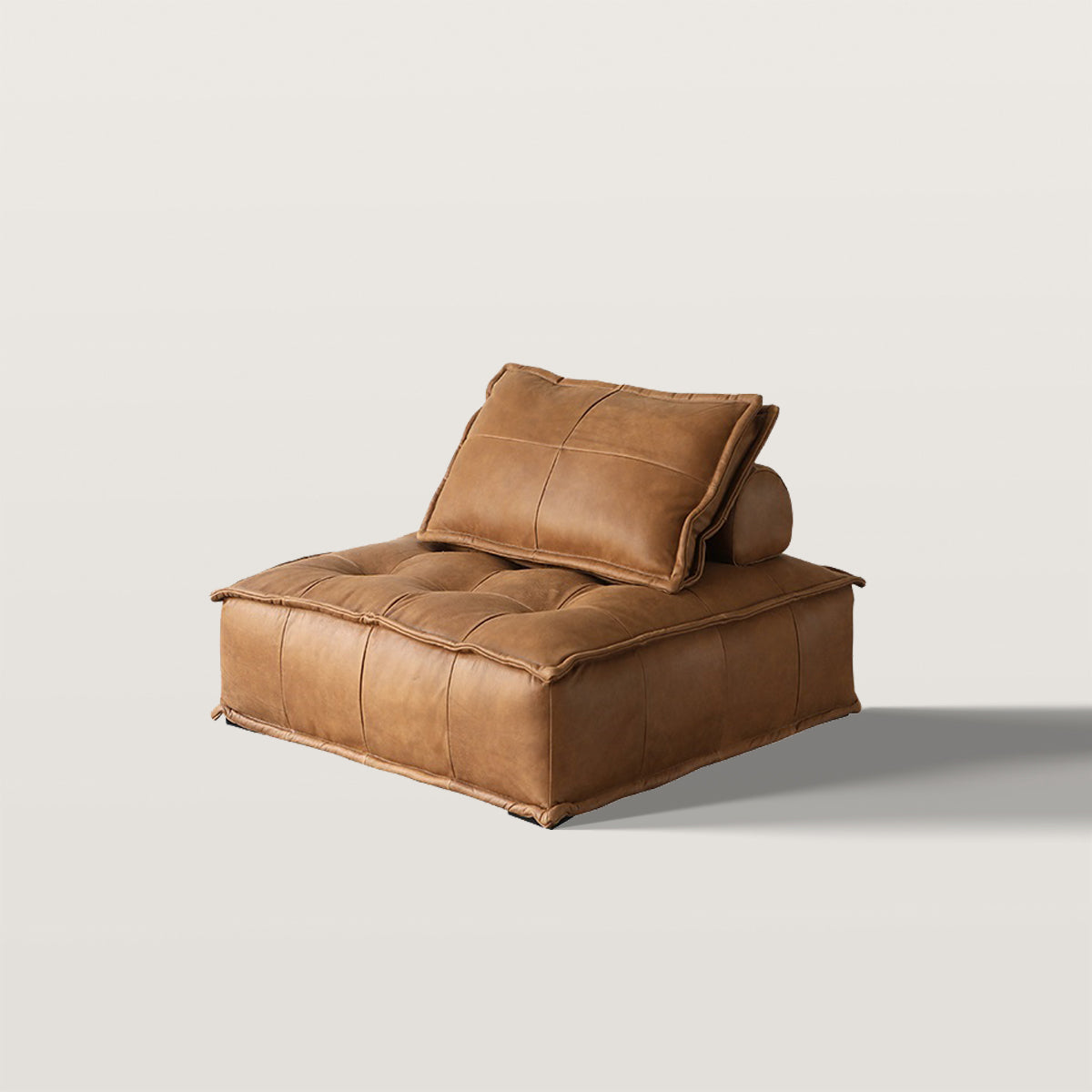 Leather Square Sofa with Backrest Pillow