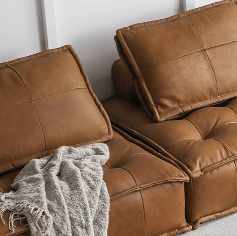 Leather Square Sofa with Backrest Pillow