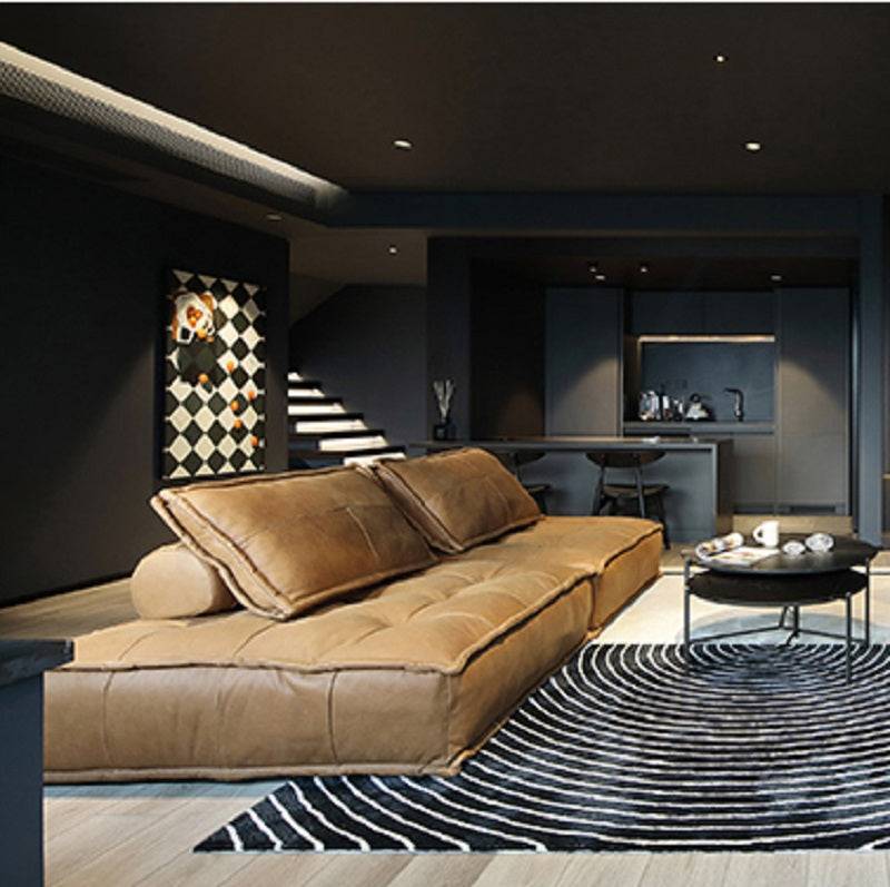 Leather Square Sofa with Backrest Pillow