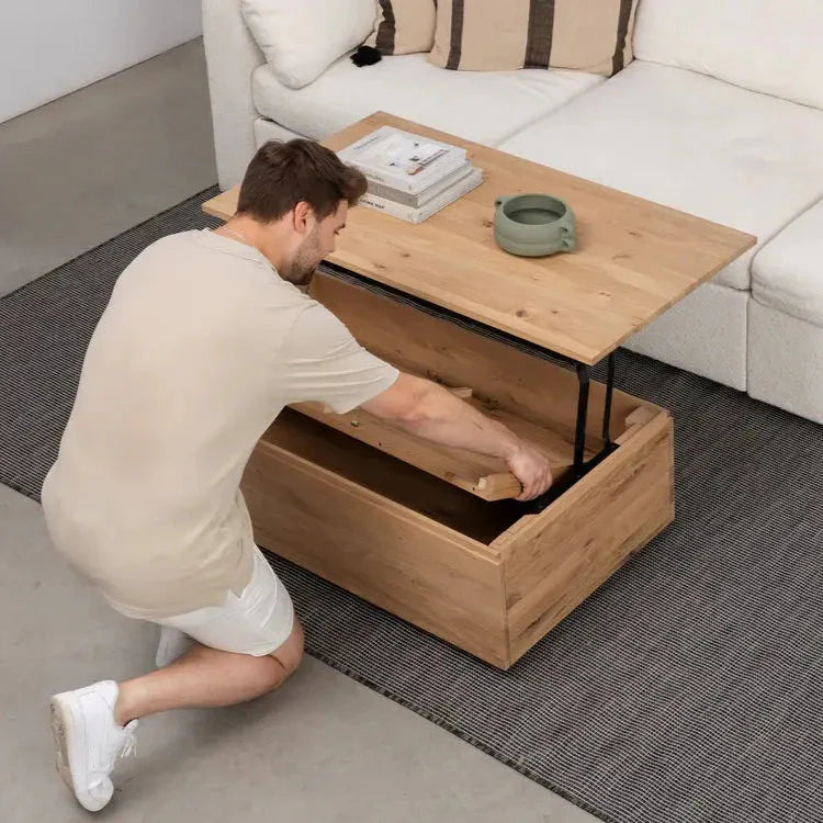 Lift Up Wooden Coffee Table with Storage Space
