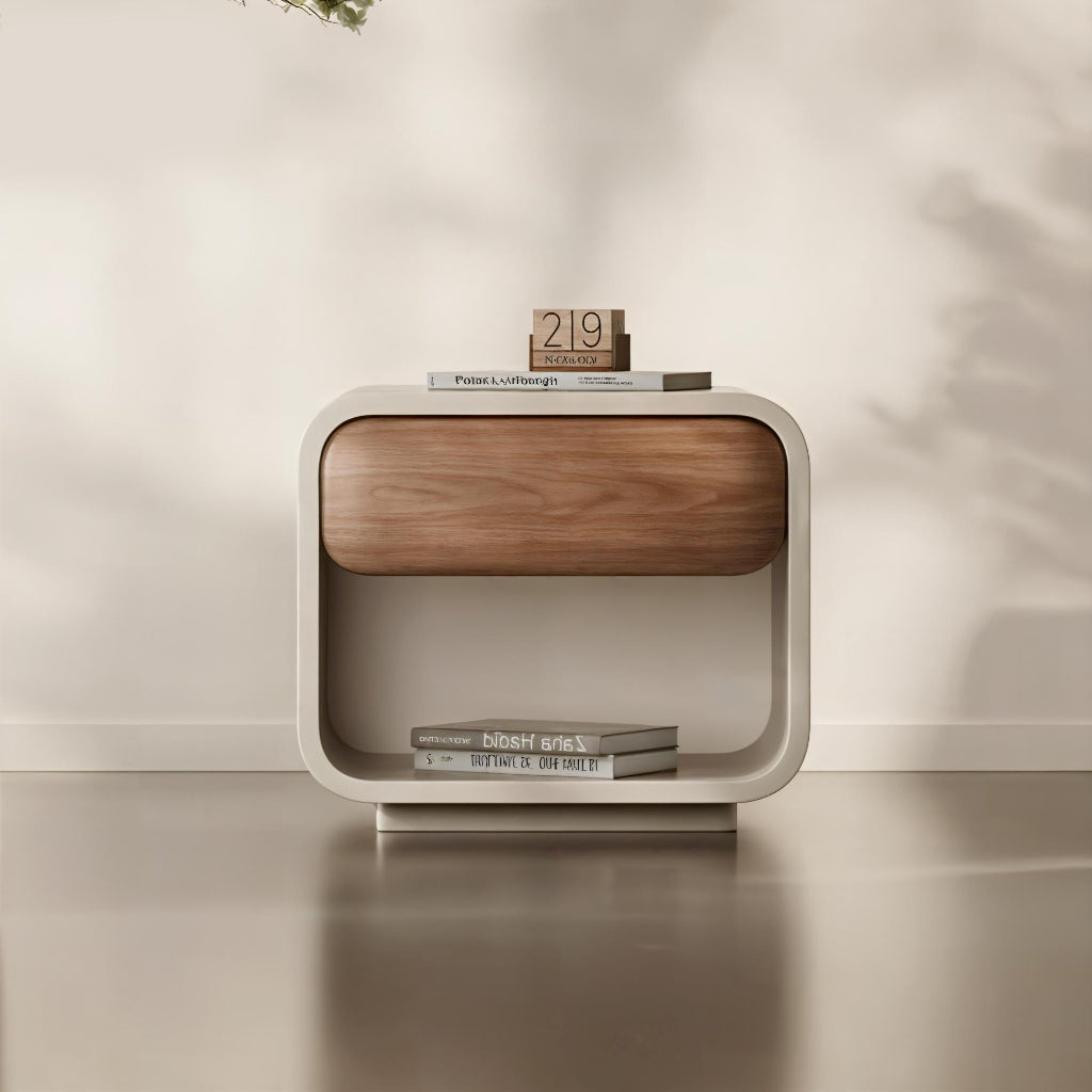 Cream Style Bedroom Cube Nightstand with One Drawer