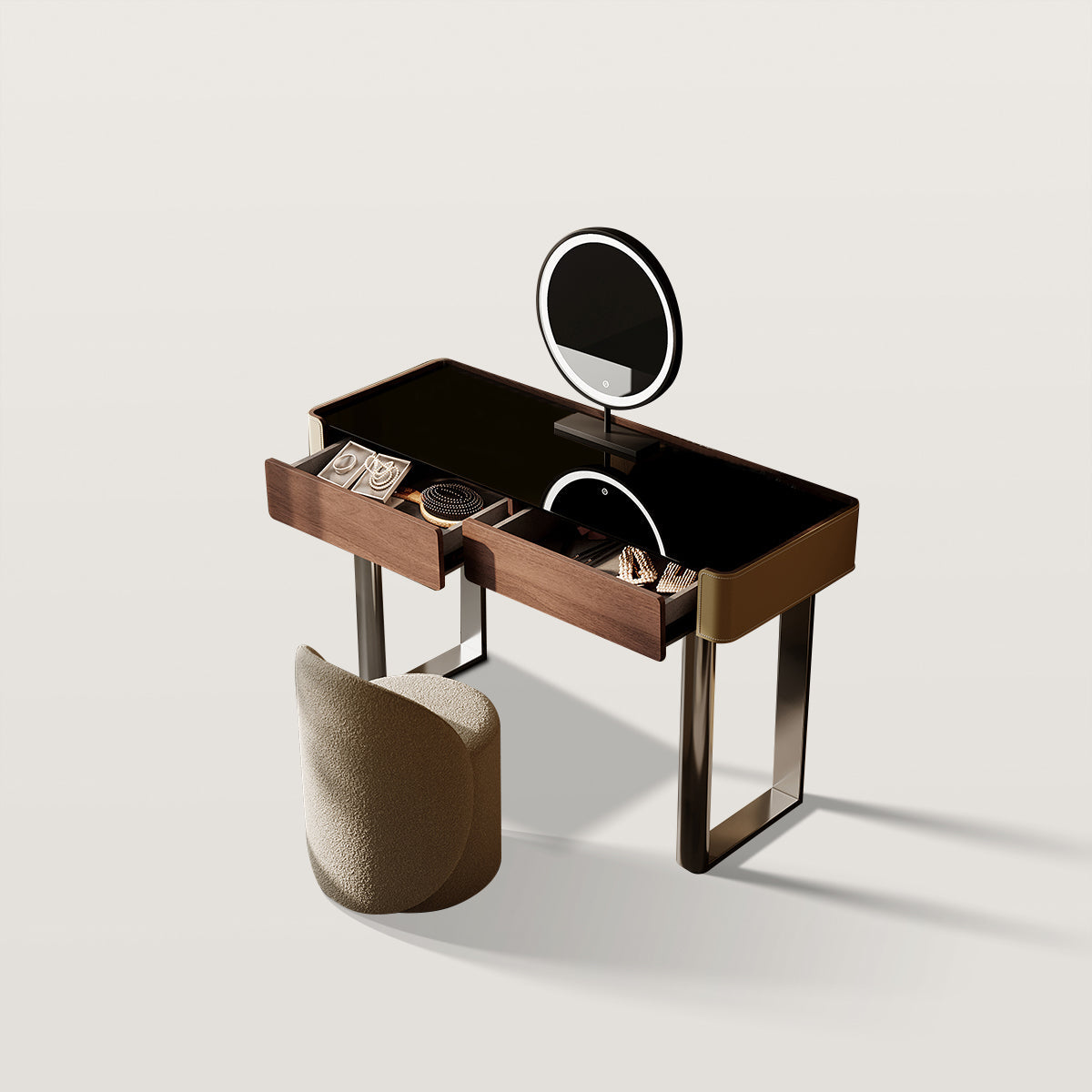 Minimalist Bedroom Makeup Vanity with Glass Top