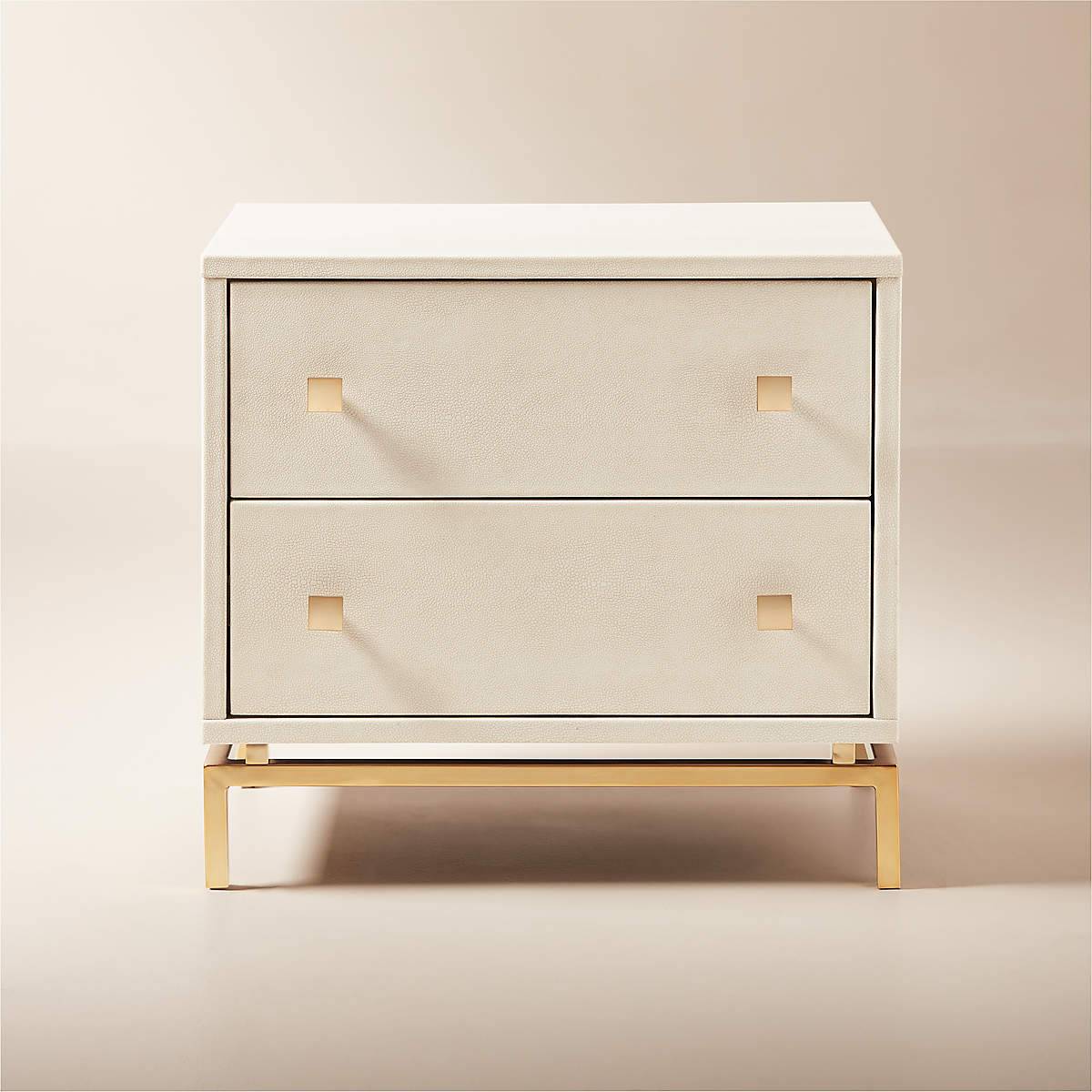 Ivory White Bedside Table with Square Metal Handle